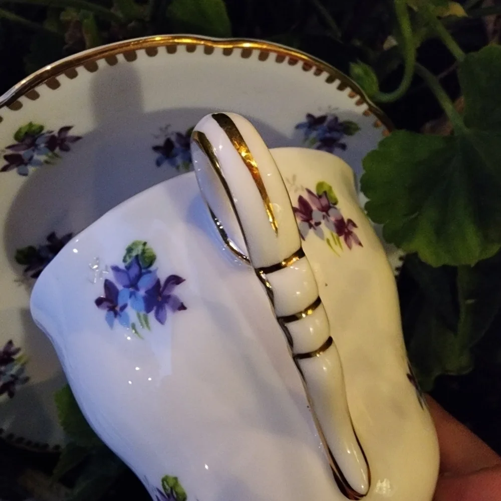 Sweet Violets Tea Cup & Saucer Royal Stafford Bone China England White Purple